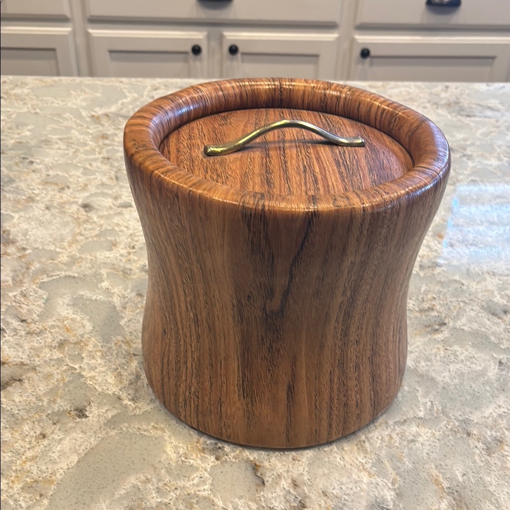 Vintage Kraftware Ice Bucket With Lid. Mid Century Modern Faux Wood.